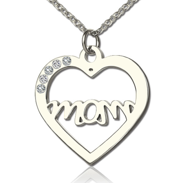 Mothers Birthstone Heart Necklace Sterling Silver  - Handcrafted & Custom-Made