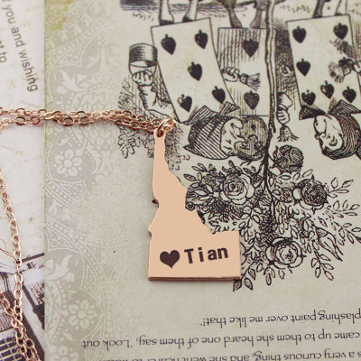 Idaho State USA Map Necklace With Heart  Name Rose Gold - Handcrafted & Custom-Made