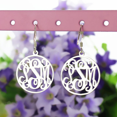 Circle Monogrammed Initial Earrings Sterling Silver - Handcrafted & Custom-Made