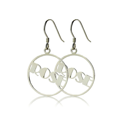 Sterling Silver Broadway Font Circle Name Earrings - Handcrafted & Custom-Made