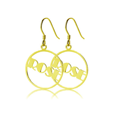 Gold Plated Silver 925 Broadway Font Circle Name Earrings - Handcrafted & Custom-Made