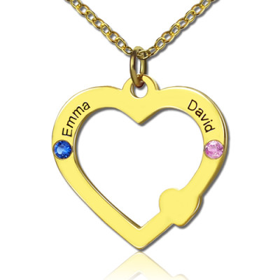 18ct Gold Open Heart Necklace with Double Name  Birthstone  - Handcrafted & Custom-Made