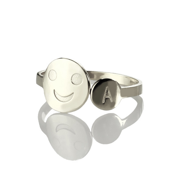 Personalised Smile Ring with Initial Sterling Silver - Handcrafted & Custom-Made