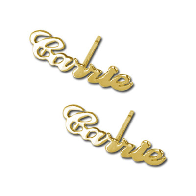 18K Gold Name Stud Earring - Handcrafted & Custom-Made