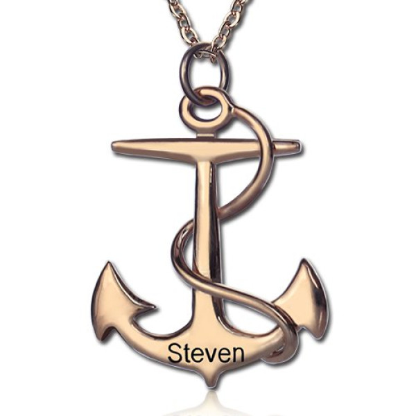 Anchor Necklace Charms Engraved Your Name 18ct Rose Gold Plated Silver - Handcrafted & Custom-Made