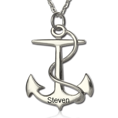 Anchor Necklace Charms Engraved Your Name Silver - Handcrafted & Custom-Made
