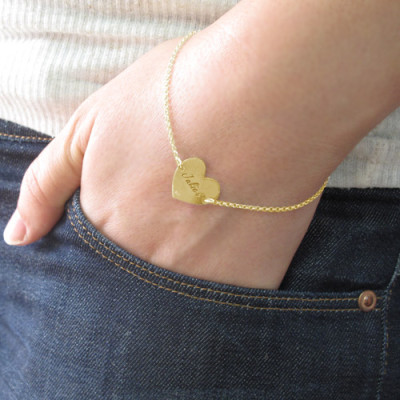 18ct Gold Plated Engraved Couples Heart Bracelet/Anklet - Handcrafted & Custom-Made