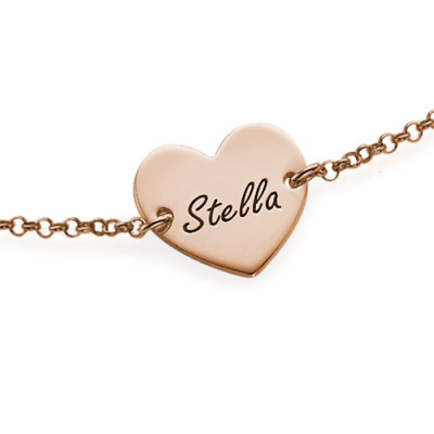 18ct Rose Gold Plated Engraved Heart Couples Bracelet/Anklet - Handcrafted & Custom-Made