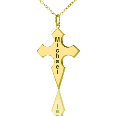 Gold Plated 925 Silver Conical Shape Cross Name Necklace - Handcrafted & Custom-Made