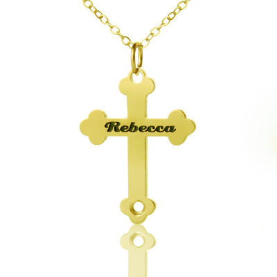 18ct Gold Plated 925 Silver Rebecca Font Cross Name Necklace - Handcrafted & Custom-Made