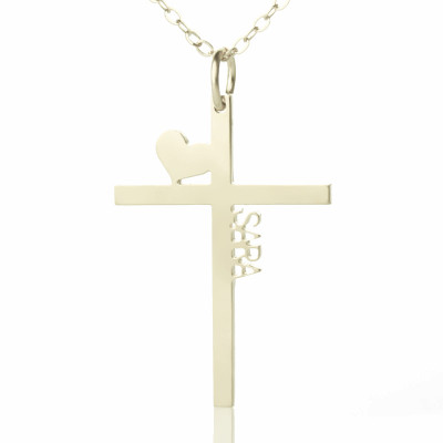 Personalised Silver Cross Name Necklace with Heart - Handcrafted & Custom-Made