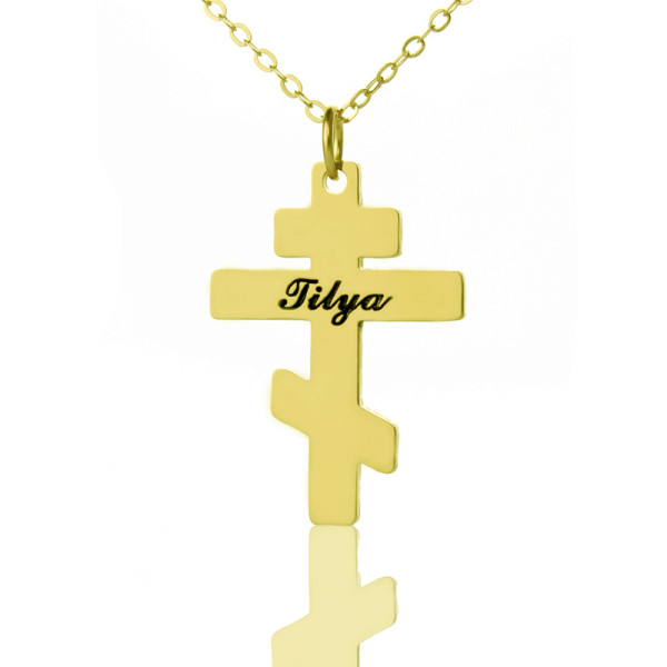 Gold Plated 925 Silver Othodox Cross Engraved Name Necklace - Handcrafted & Custom-Made