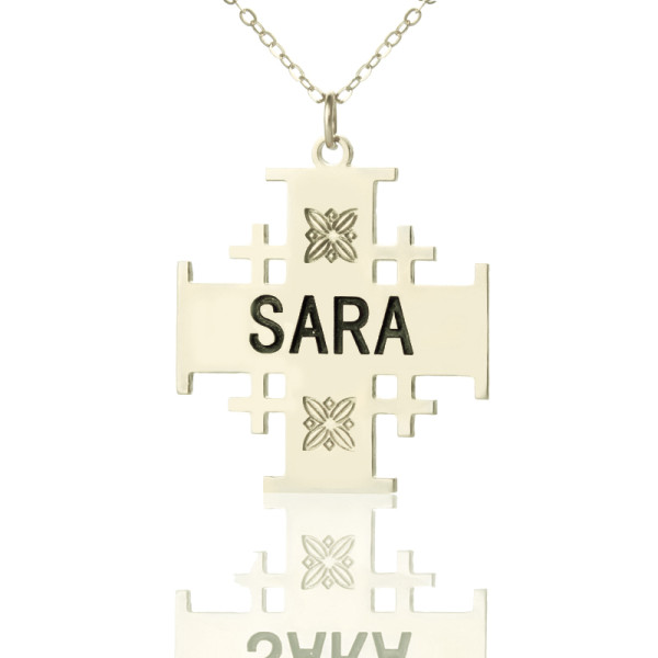 Silver Jerusalem Cross Name Necklace - Handcrafted & Custom-Made