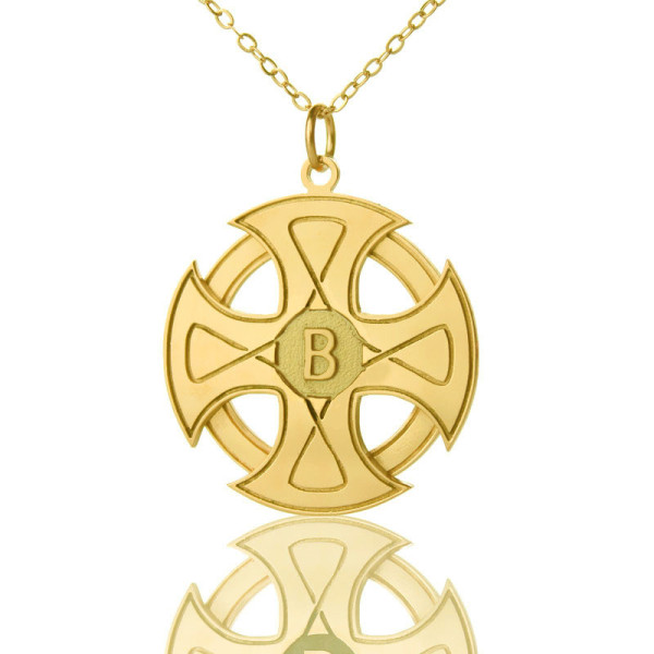 Engraved Celtic Cross Necklace 18ct Gold Plated 925 Silver - Handcrafted & Custom-Made