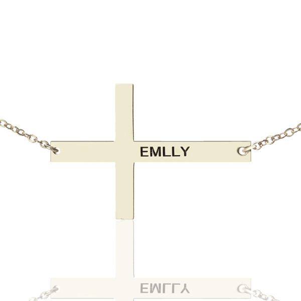 Engraved Silver Latin Cross Name Necklace 1.6" - Handcrafted & Custom-Made