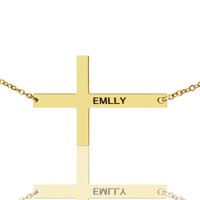 Gold Plated Silver Latin Cross Necklace Engraved Name 1.6" - Handcrafted & Custom-Made