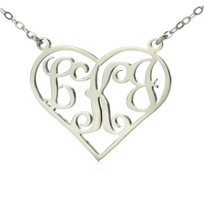 Solid White Gold Initial Monogram Personalised Heart Necklace - Handcrafted & Custom-Made