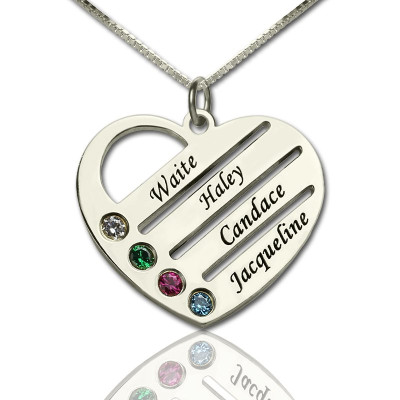 Personalised Mothers Heart Necklace Gift with Birthstone  Name  - Handcrafted & Custom-Made