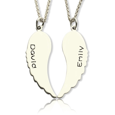 Custom Cute His and Her Angel Wings Necklaces Set Silver - Handcrafted & Custom-Made