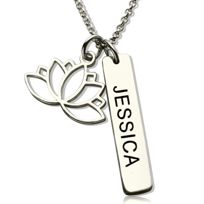 Yoga Necklace Lotus Flower Name Tag Sterling Silver - Handcrafted & Custom-Made