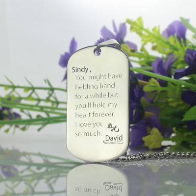 Man's Dog Tag Love and Family Theme Name Necklace - Handcrafted & Custom-Made