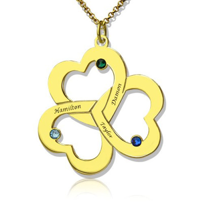 Birthstone Triple Heart Necklace Engraved Name in 18ct Gold Plated  - Handcrafted & Custom-Made