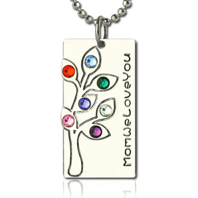 Birthstone Mother Family Tree Necklace Gifts Sterling Silver  - Handcrafted & Custom-Made