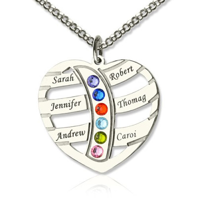 Moms Necklace With Kids Name  Birthstone In Sterling Silver  - Handcrafted & Custom-Made