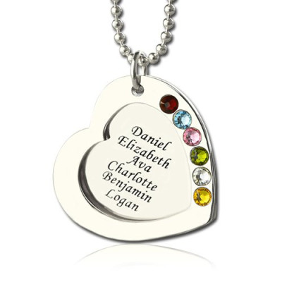 Heart Family Necklace With Birthstone Sterling Silver  - Handcrafted & Custom-Made