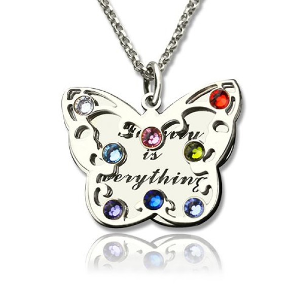 Personalised Birthstone Butterfly Necklace Sterling Silver  - Handcrafted & Custom-Made