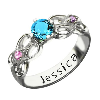 Customised Infinity Promise Ring With Name  Birthstone for Her Silver  - Handcrafted & Custom-Made