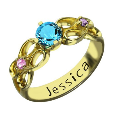 Birthstone Infinity Promise Ring With Name 18ct Gold Plated  - Handcrafted & Custom-Made