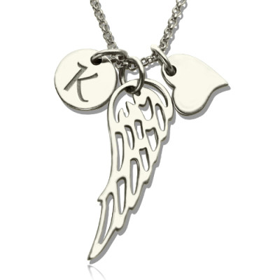 Girls Angel Wing Necklace Gifts With Heart  Initial Charm - Handcrafted & Custom-Made