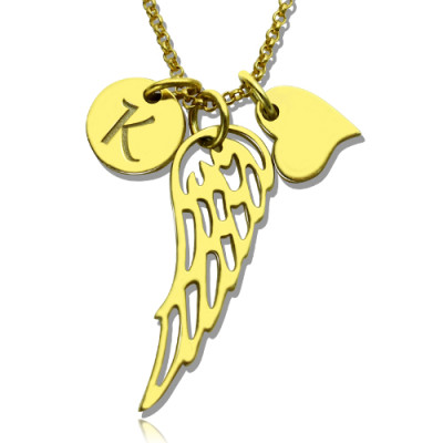 Good Luck Angel Wing Necklace with Initial Charm 18ct Gold Plated - Handcrafted & Custom-Made