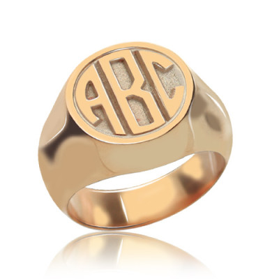 Circle Signet Ring with Block Monogram Rose Gold - Handcrafted & Custom-Made