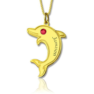 Dolphin Pendant Necklace with Birthstone  Name 18ct Gold Plated  - Handcrafted & Custom-Made