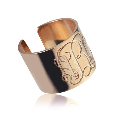Engraved Monogram Cuff Ring Rose Gold - Handcrafted & Custom-Made