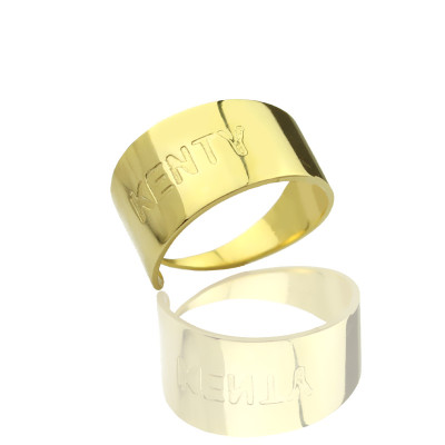 18ct Gold Plated Name Engraved Cuff Rings - Handcrafted & Custom-Made