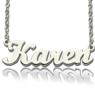 Solid 18ct White Gold Plated Karen Style Name Necklace - Handcrafted & Custom-Made