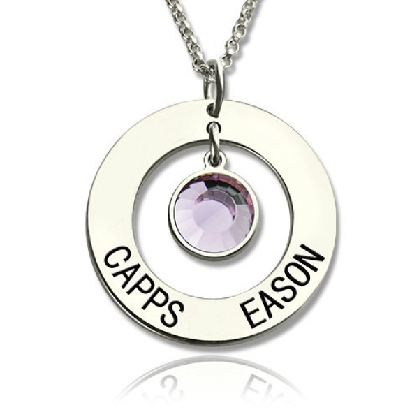 Personalised Circle Name Pendant With Birthstone Silver  - Handcrafted & Custom-Made
