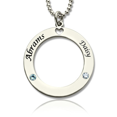 Engraved Circle of Love Name Necklace with Birthstone Silver  - Handcrafted & Custom-Made
