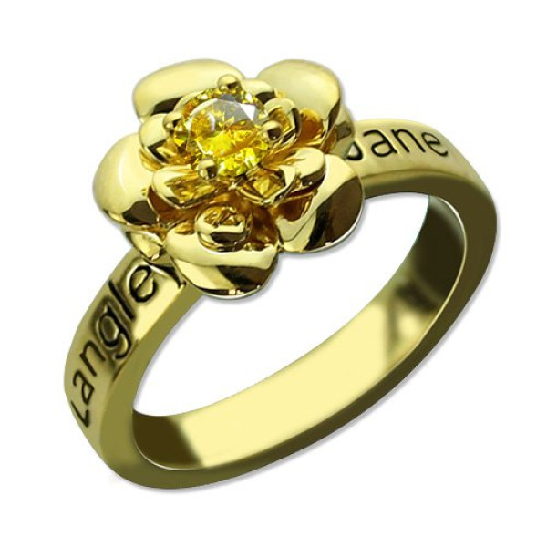 Promise Rose Ring for Her with Birthstone 18ct Gold Plated  - Handcrafted & Custom-Made