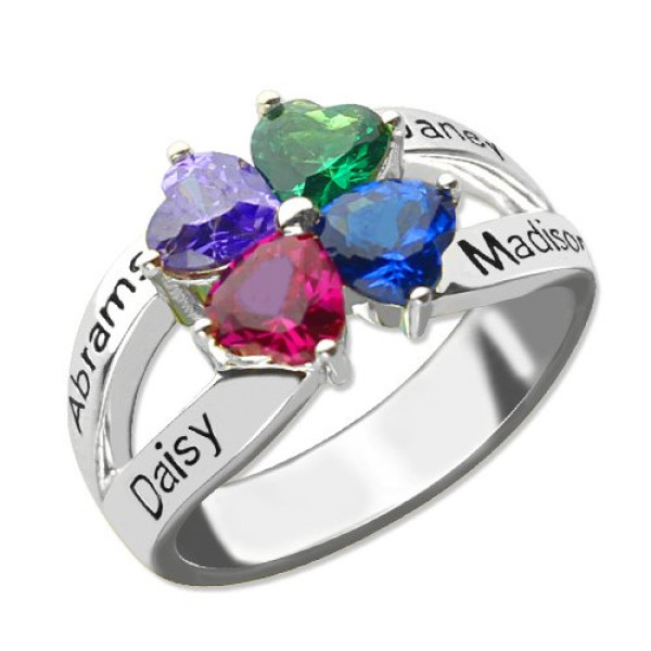 Personalised Mothers Name Ring with Birthstone Sterling Silver  - Handcrafted & Custom-Made