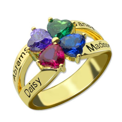 Family Ring for Mom Four Clover Hearts in 18ct Gold Plated - Handcrafted & Custom-Made
