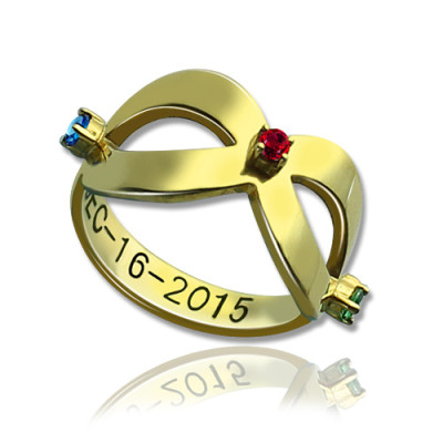 18ct Gold Plated Engraved Infinity Birthstone Ring  - Handcrafted & Custom-Made