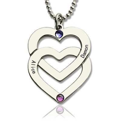 Personalised Double Heart Necklace Engraved Name Sterling Silver - Handcrafted & Custom-Made
