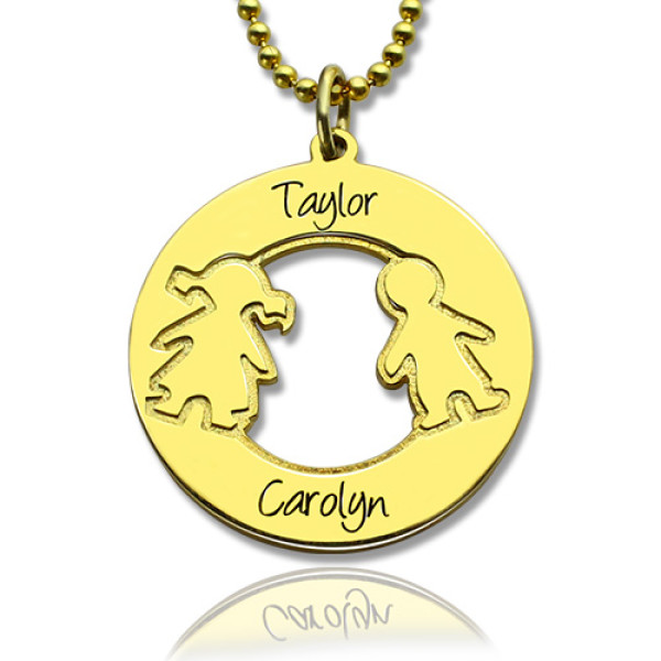 Circle Necklace Engraved Children Name Charms 18ct Gold Plated Silver925 - Handcrafted & Custom-Made