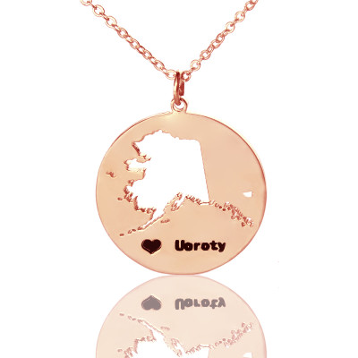 Custom Alaska Disc State Necklaces With Heart  Name Rose Gold - Handcrafted & Custom-Made