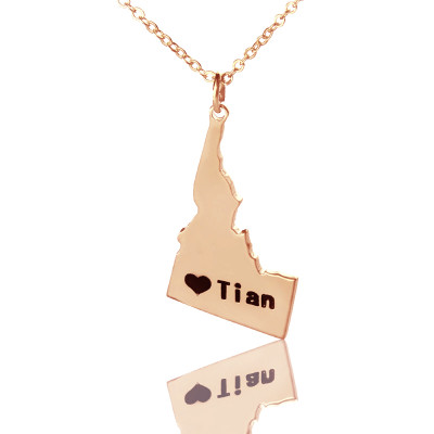 Idaho State USA Map Necklace With Heart  Name Rose Gold - Handcrafted & Custom-Made