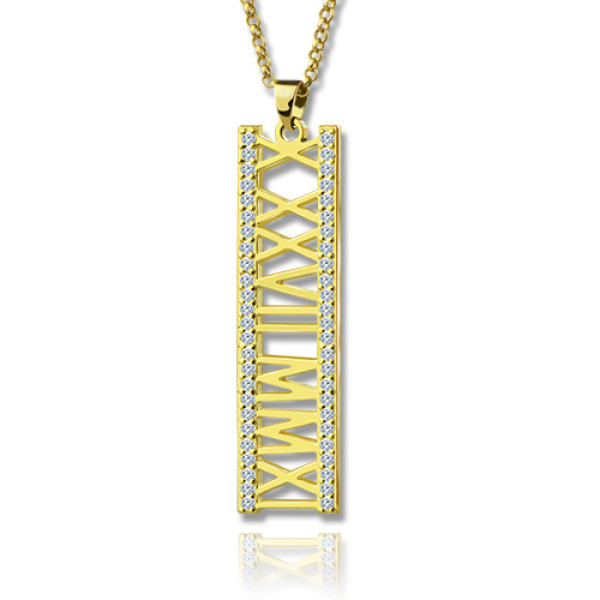 18ct Gold Plated Roman Numeral Necklace With Birthstone  - Handcrafted & Custom-Made